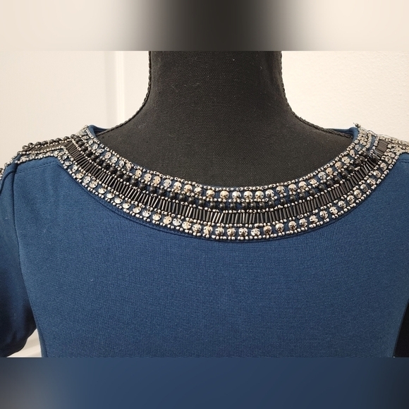 La Chocolê Bodycon Beaded Sequence Blue Midi Dress - Picture 8 of 16